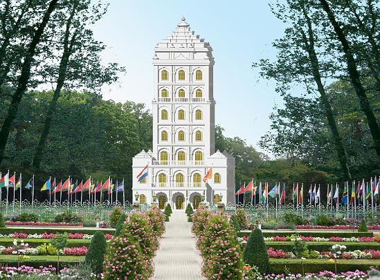 020 MERU TOWER.jpg - The Maharishi Tower of Invincibility, (seen front centre of previous photo) will be constructed in every nation and will hold all the different aspects of Maharishi's knowledge?Total Knowledge applied to every practical field of human existence.